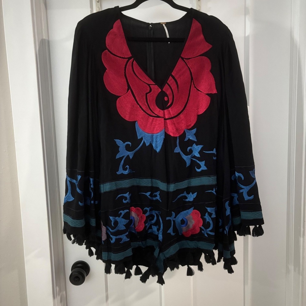 Rare Free People Bali Collection Embroidered Island Romper Boho Festival Size‎ 6